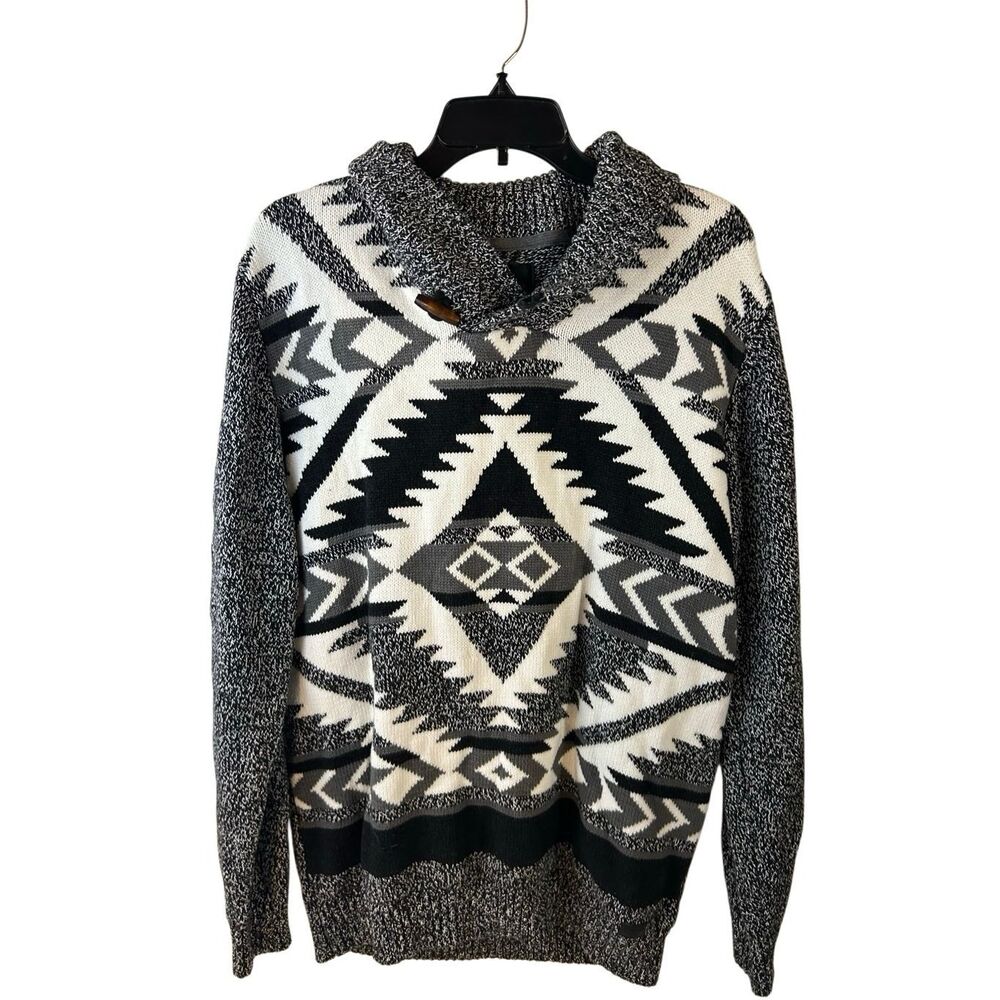 Buckle XL Outpost Maker South Western SW Shawl Sweater Black White Mens Top Togg